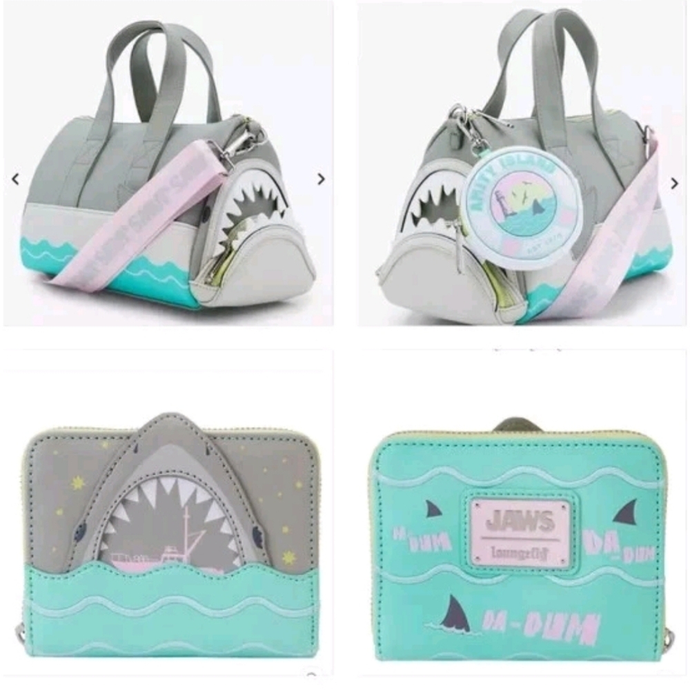 LOUNGEFLY UNIVERSAL JAWS GLOW IN THE DARK SET Bag And Wallet